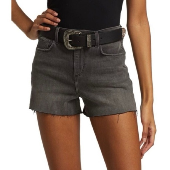 L’AGENCE AUDREY SHORTS MID RISE IN MISTY GRAY RAW HEM DENIM - Picture 6 of 6